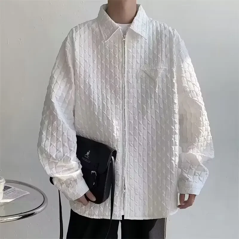 Korean Vintage Casual Loose Shirt For Men Autumn Winter Fashion Harajuku Men's Long Sleeved Shirt Jacket Coat Japan Streetwear