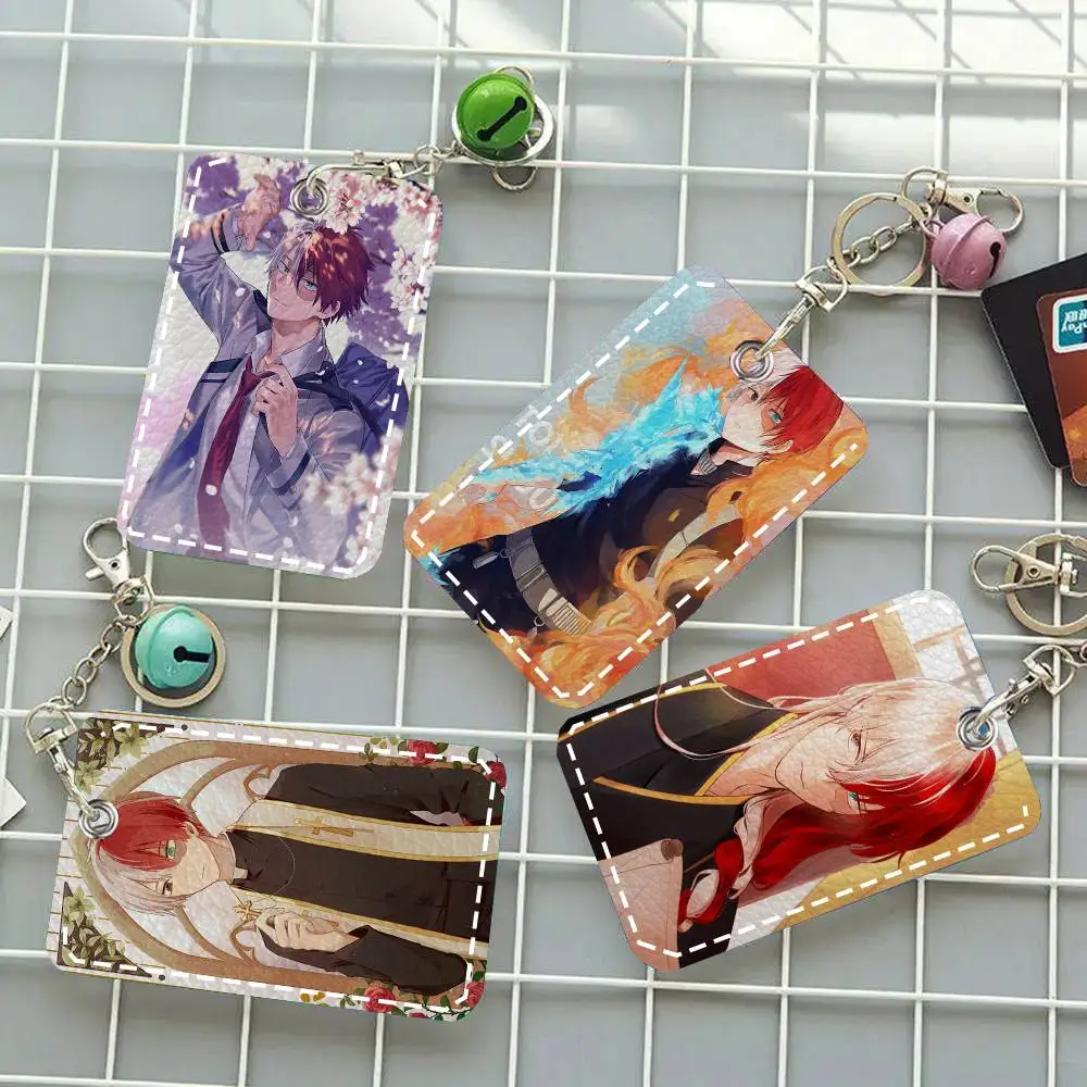 My Hero Academia Todoroki Shoto Card Case Keychain Access Card Bag Key Tag Ring Leather Card Holder Key Ring Access
