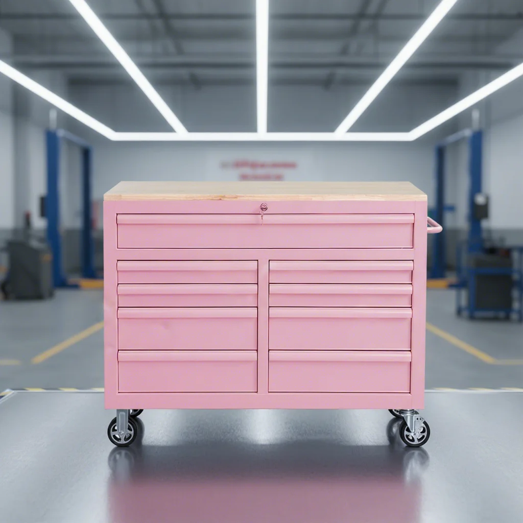 

Heavy Duty 9-Drawer Steel Tool Storage Cabinet Large Wood Workbench Organizer Cart For Garage Workshop Lockable Tool ChestATV&UT