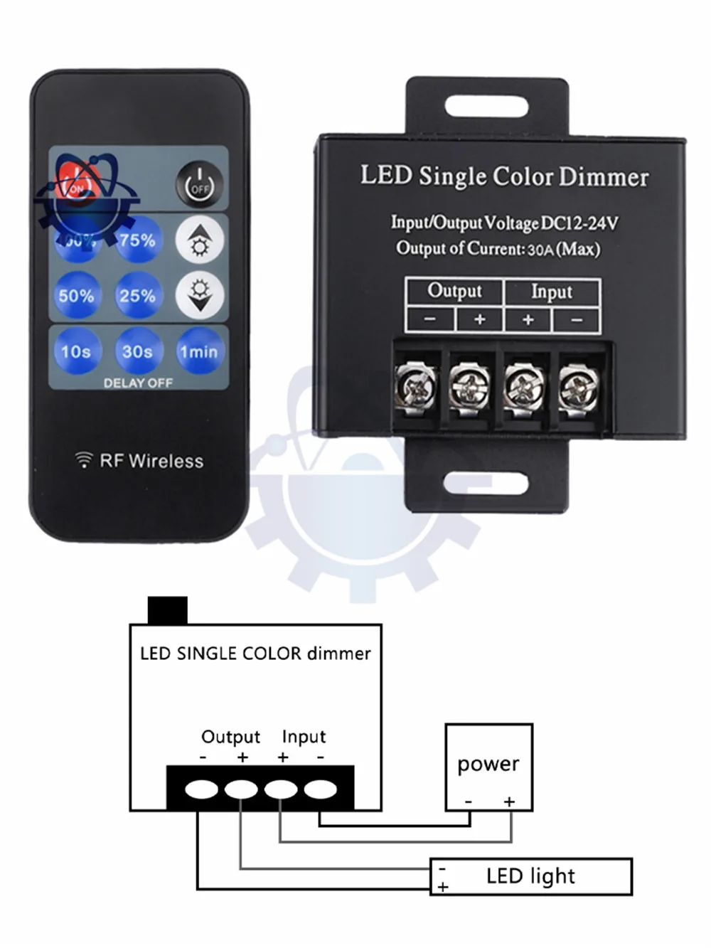 Monocromático LED Strip Light Controller, RF Dimmer, DC12-24V, 30A, 11Key, SMD, 5050, 3528