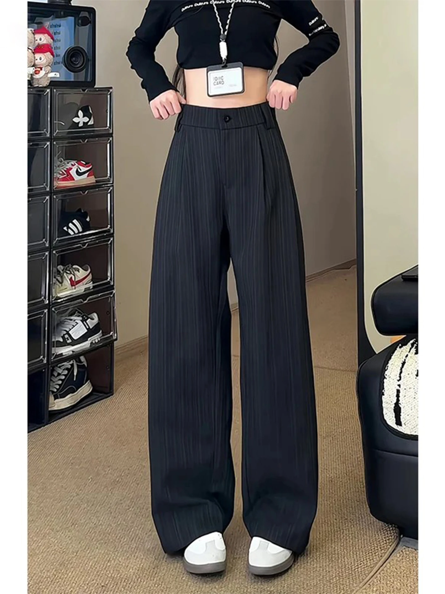 

Мужские повседневные брюки Cleanfit с текстурными полосками, высокая талия, прямой крой, широкие штанины, струящиеся, комфортные, дышащие, модные