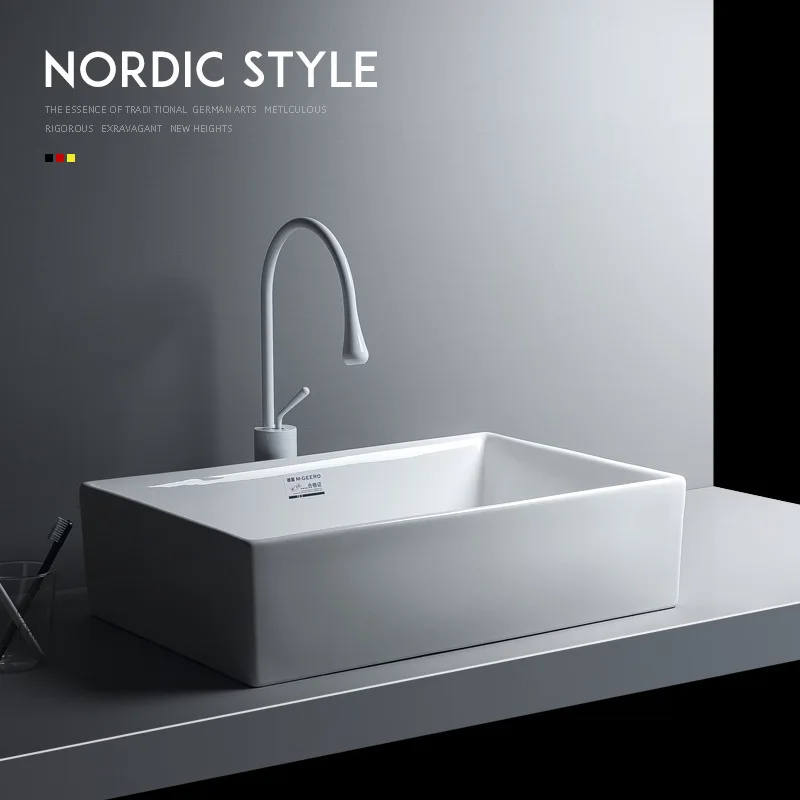 

Simple counter basin rectangular wash single household art wash small balcony ceramic