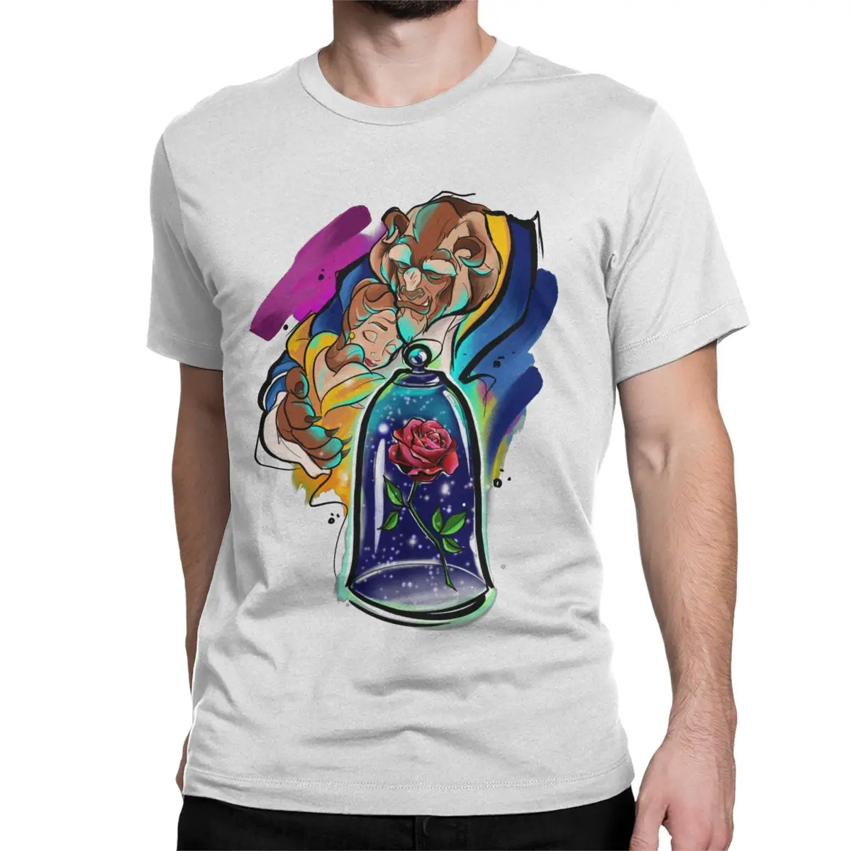 เสื้อยืดลายพิมพ์ฤดูร้อนสำหรับเด็กผู้หญิง ดีไซน์สวยงาม ลายจากเรื่องโฉมงามกับเจ้าชายอสูร เหมาะสำหรับครอบครัว พ่อแม่ลูก สวมใส่สบาย ทรงหลวม แขนสั้น ลายดิสนีย์