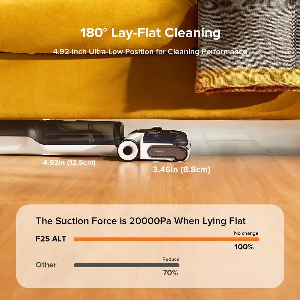 Cordless Vacuum Mop 20000Pa Strong Suction Smart Electric Mop AI Assistant Dual Motors Flat Cleaning Edge to Edge Self-Cleaning