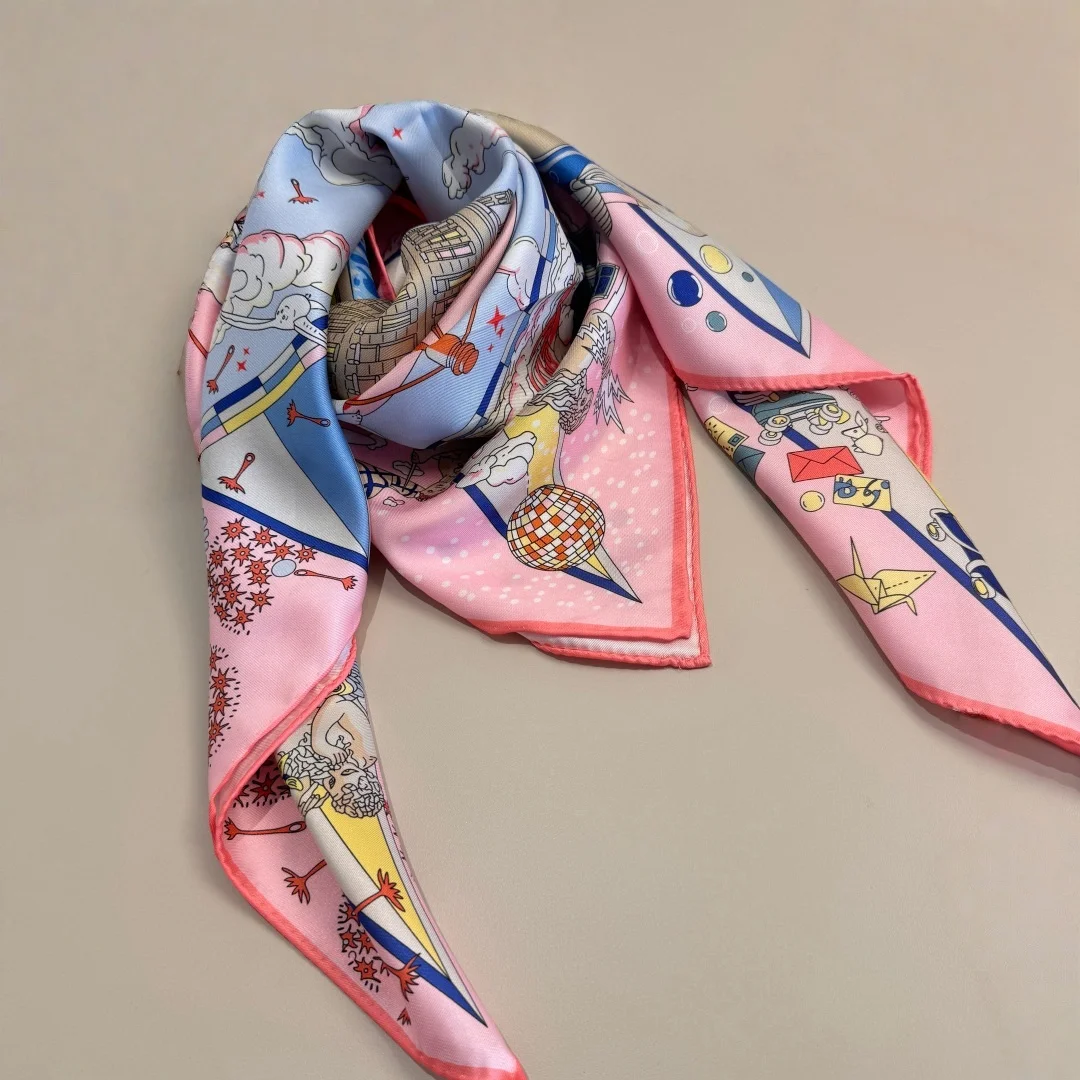 

Luxury Silk Women's Scarves Vintage Print Scarves/shawls Versatile Women Square Scarves/headscarves Clothing and Bag Accessories