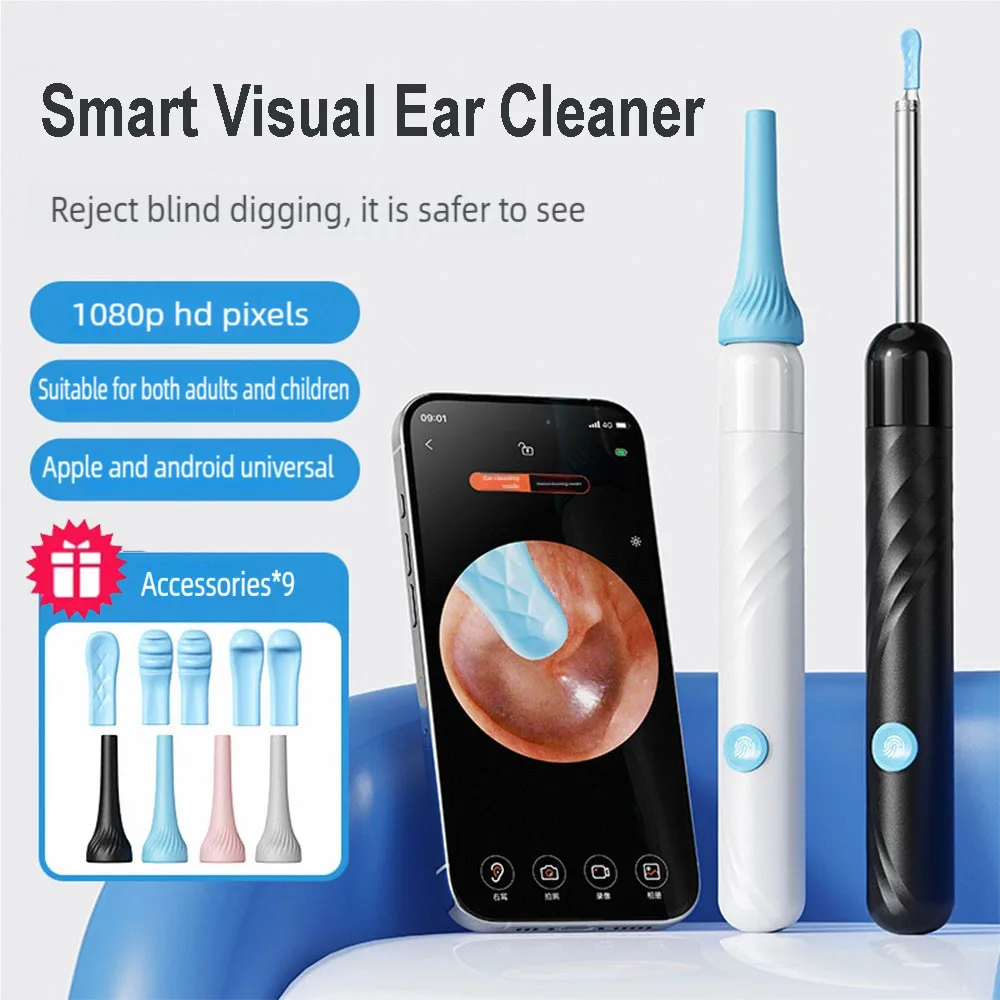 

1080P визуальный очиститель ушной серы с камерой, безопасный эндоскоп для удаления ушной серы, светящийся отоскоп для инструментов для ухода за ушами