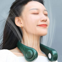 Wholesales Hands Free Mini Rechargeable Earphone Design Leafless Neck Fan Wearable Portable Hanging Neck Fan