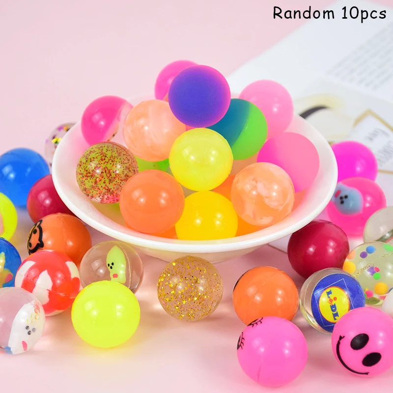 10Pcs 25mm Rubber Bouncy Balls Multicolor Mixed Pattern Elastic Ball Floating Bouncing Children Toys Kids Birthday Favors Gift