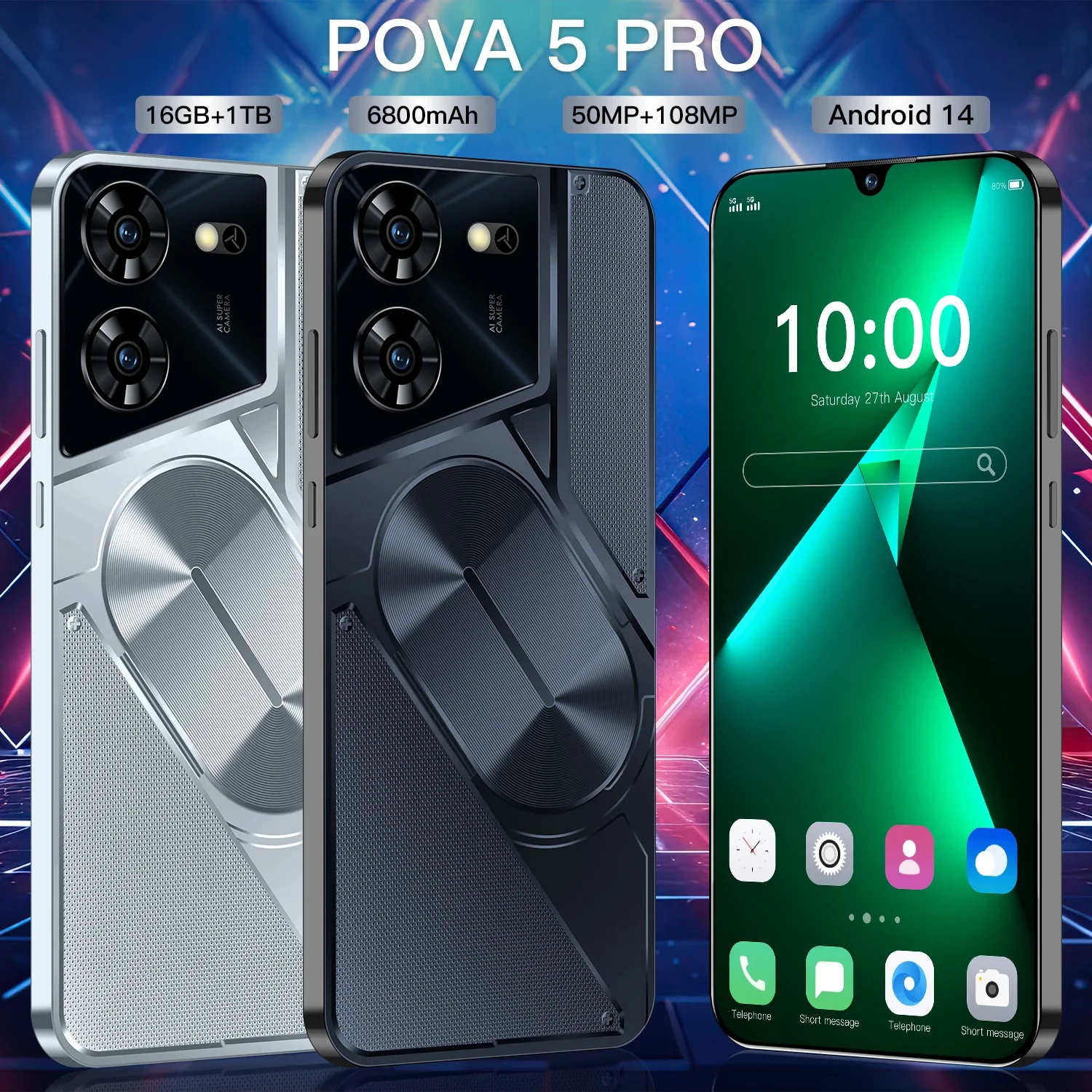 

Original Pova 5 Pro Smartphone Global Version Dimensity 9300 16G+1TB 6800mAh 4G/5G Cellphone Android Mobile Phone NFC смартфон