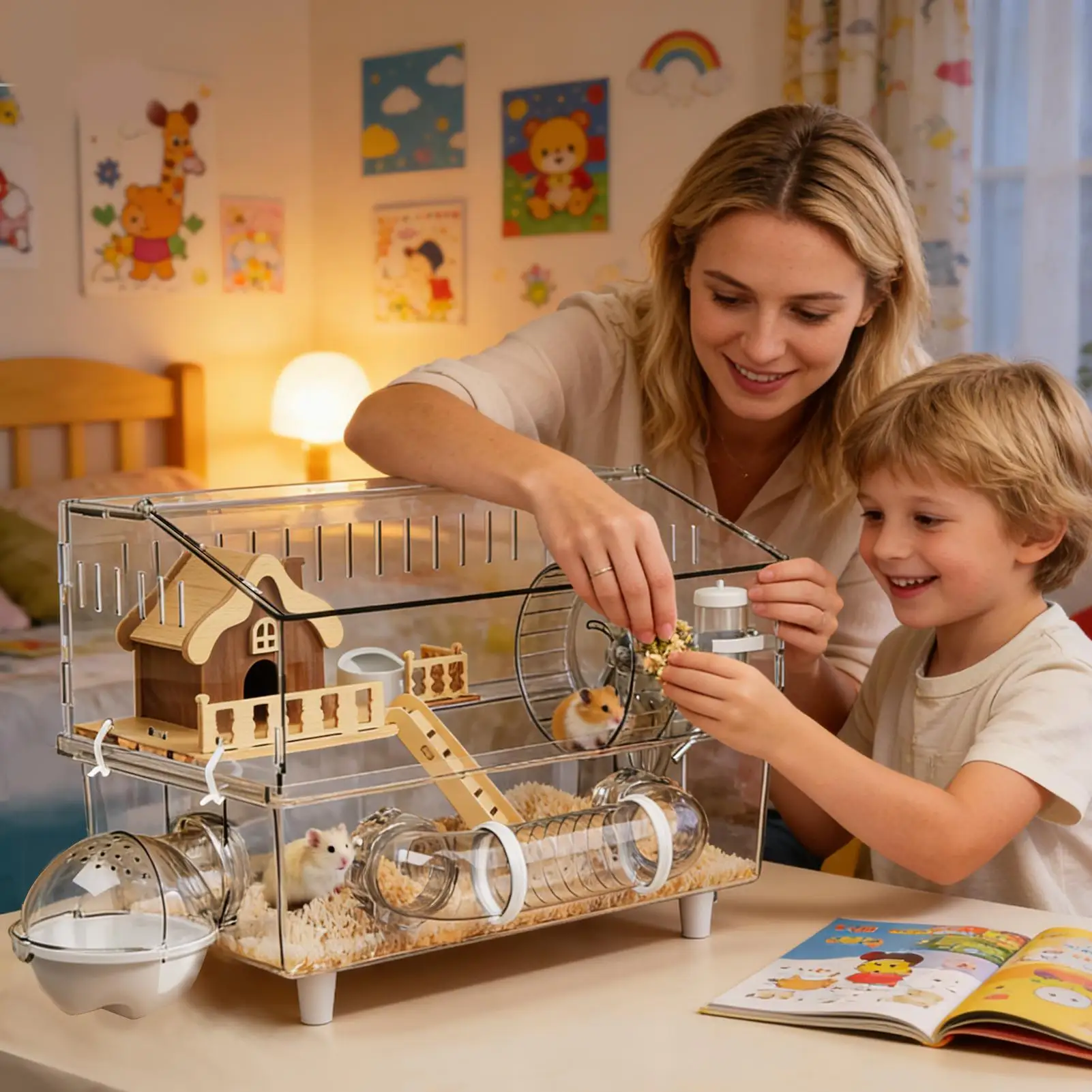 

Двухуровневый прозрачный вольер для хомяков, клетка для карликовых хомяков, для наблюдения за животными, для домашних морских свинок и мелких животных, для использования в помещении и на улице