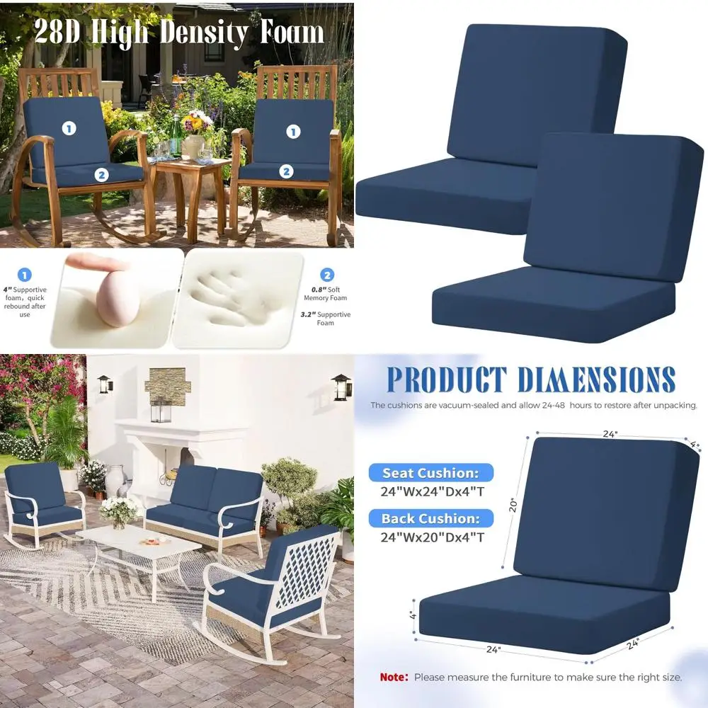 

Pair of 24 Waterproof Outdoor Cushions with Ties for Patio, Garden, and Balcony - Blue, 24x24 Inches