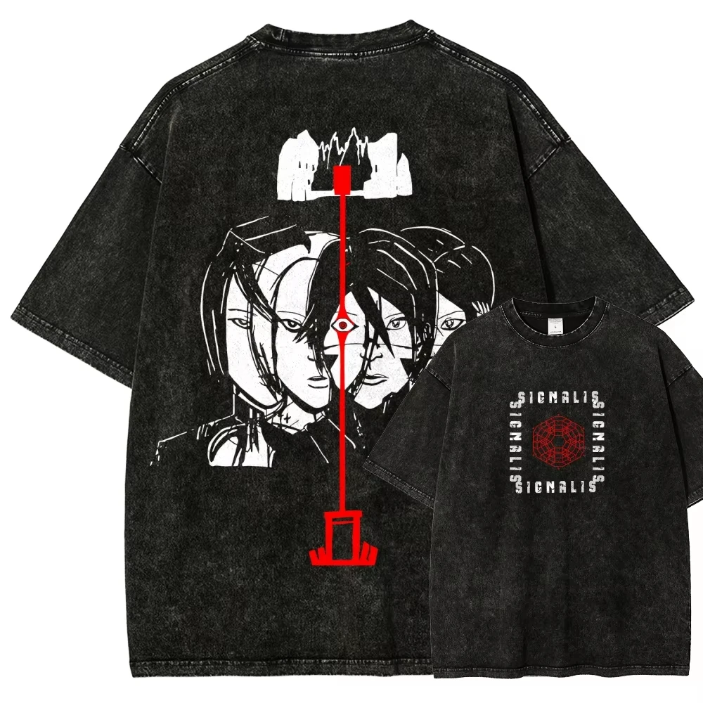 signalis Anime Lover Washed New Model T-shirt Oversized Unisex Couples Streetwear Trendy personality Clothes Vintage Comfortable