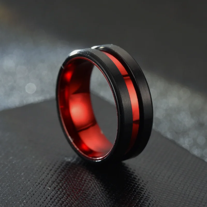 جديد حار بيع الفولاذ المقاوم للصدأ الخريف الرجال أنيقة الأحمر الأسود الدائري للرجال مجوهرات هدايا حجم 6-13 #6