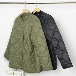 Lightweight Quilted Jacket Women's 2026 Solid Color New Chic Casual Warm Long-Sleeved Button Up Overcoat Winter Clothing