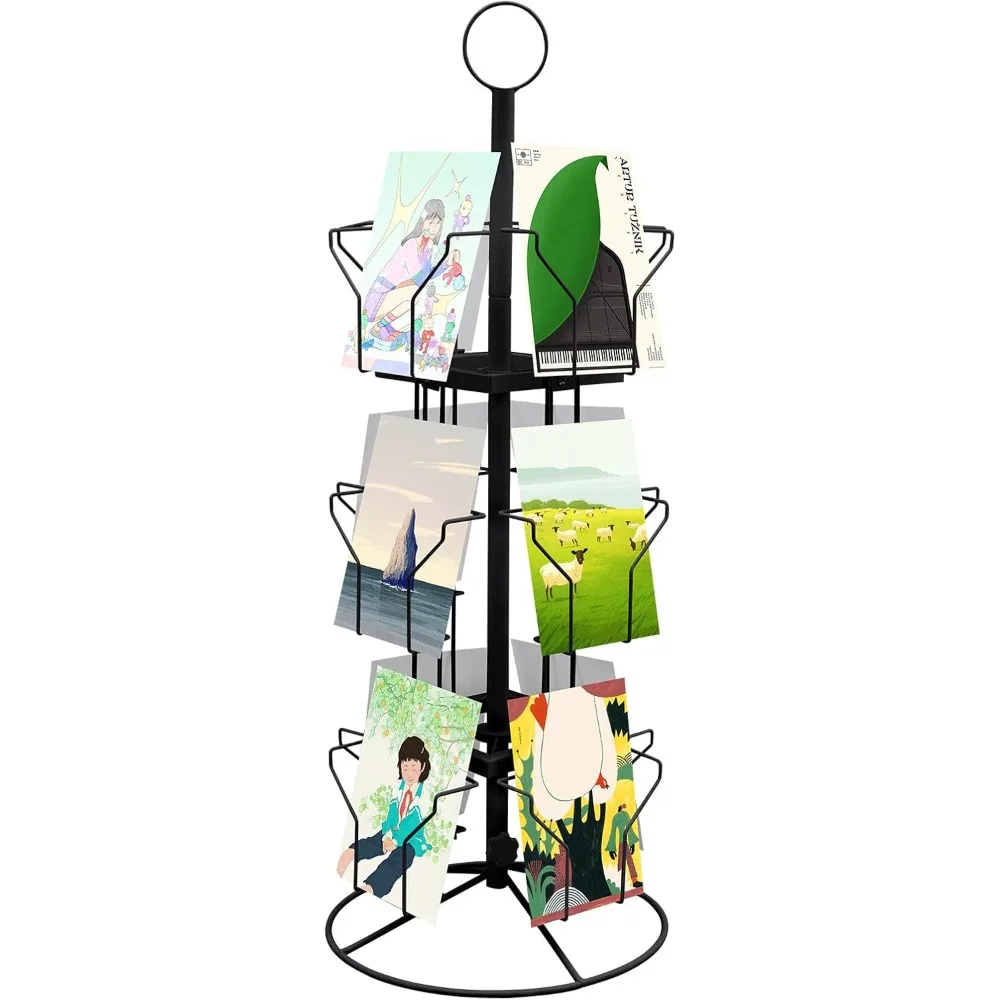 Rotating Greeting Card Rack 3 Tier Greeting Card Display Stand Card Display Stand Greeting Card Rack Holder (12 Pockets-Black)