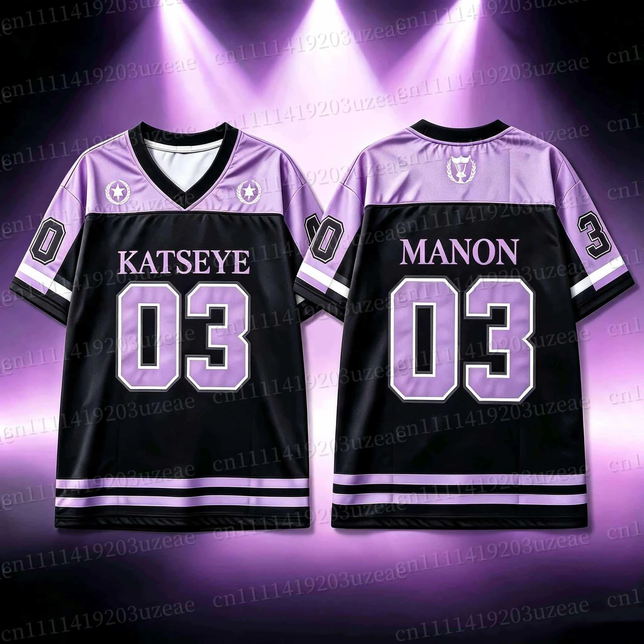 2026 KATSEYE 03 Lila-Schwarzes Baseball-Jersey für Männer und Frauen, Retro Hip-Hop Oversized Fan-T-Shirt, Konzert-Casual-Streetwear-Oberteil – Detail 2