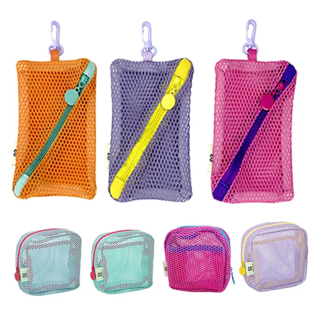 Lightweight Mesh Zipper Bags Visibility Space Saving Mini Makeup Pouch Rotary Hook Large Capacity Travel Toiletry Pockets Girls