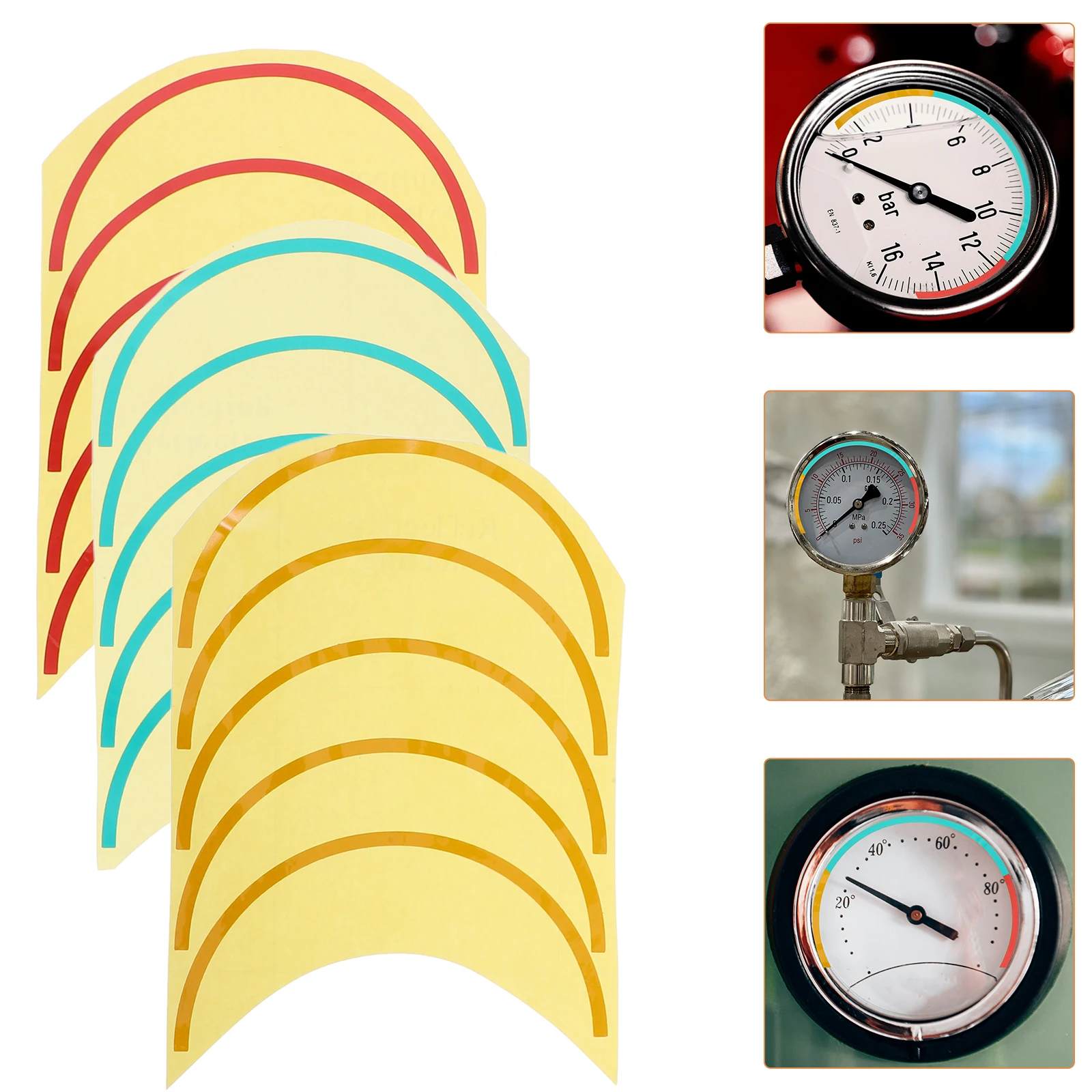 

3pcs Pressure Gauge Warning Arc Stickers Color-Coded Indicators Adhesive Labels For Automotive Industrial Range Marking