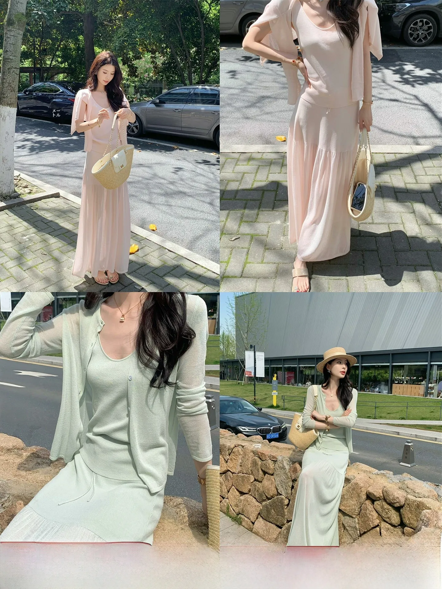 

Fashionable Knitted Set High Waist Skirt And Open Cardigan for Women Spring Season Long Sleeve Three Piece Suite