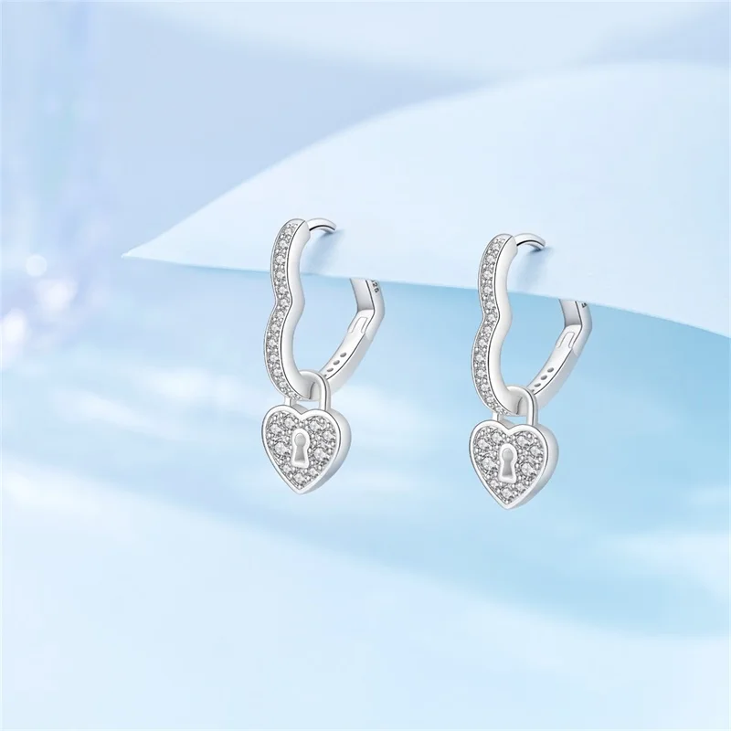New 925 Sterling Silver Love Lock Women Earrings Brilliant Wedding Engagement Star Earrings Jewelry Gift
