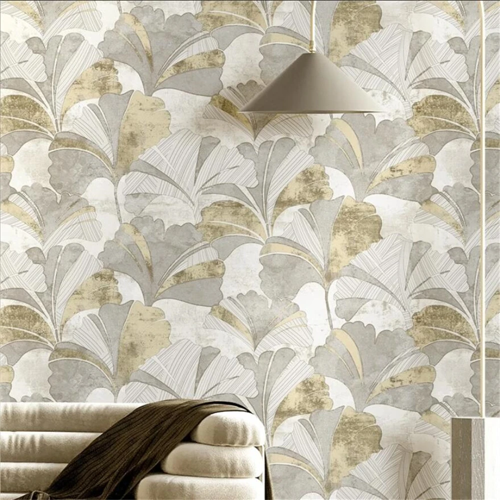 custom Vintage ginkgo leaf wallpaper living room bedroom background hotel homestay apartment sofa wall paper house decoration