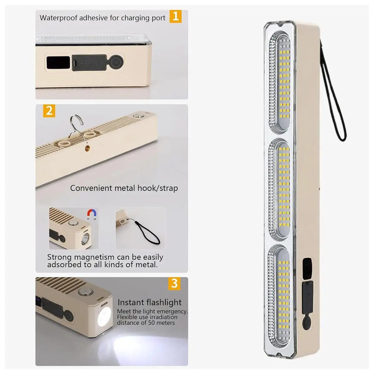 Rechargeable LED Tube Light Dimmable Magnetic Bar Light with Adjustable Brightness USB-C Portable Work Light Camping Lantern