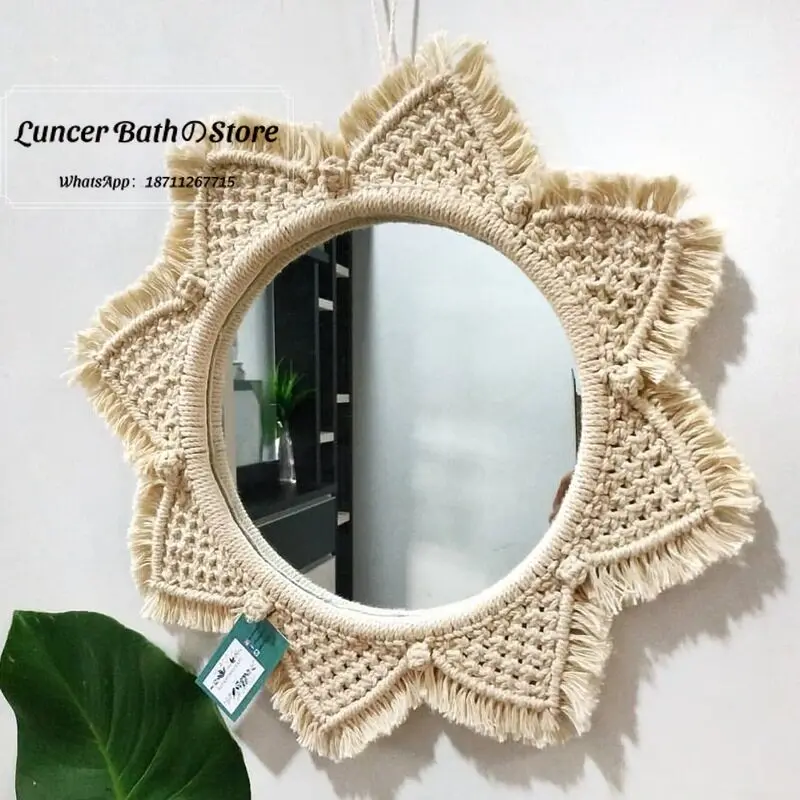 ins handwoven mirror tapestry bedside bedroom pendant home decoration makeup mirror wall hanging simple and modern