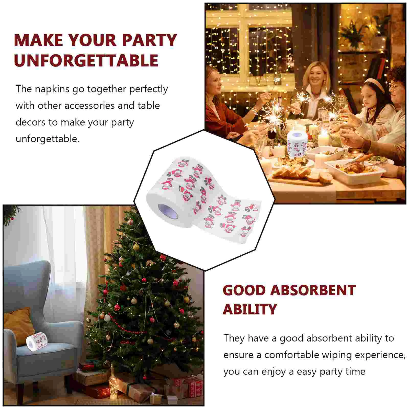 4 Rolls Toilet Paper Christmas Xmas Pattern Party Supply Festival Dinner Napkin Dining Table Printing Tissues Shopping