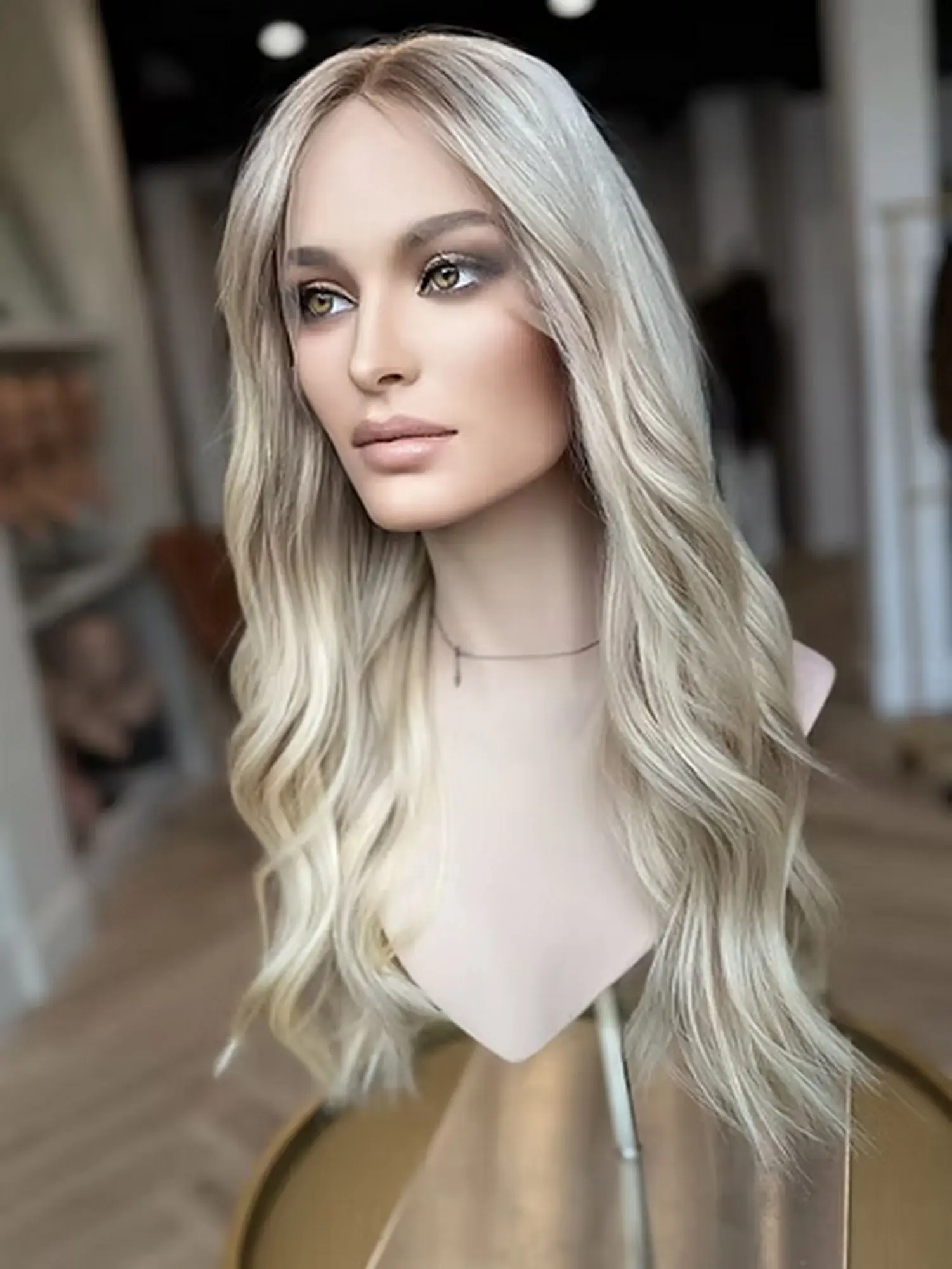 24 Inches Free Part Ombre Ash Blonde Highlights Synthetic HD Lace Front Wig Loose Wave 13*4HD Glueless Wigs Small/Large Size Cap