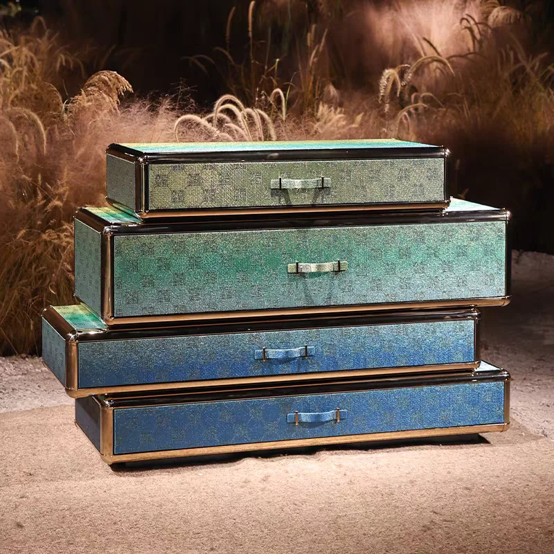 Elegant Green Horsehair Leather Cabinet High Quality Luxury Entryway Table Drawer Stainless Steel For Bedroom
