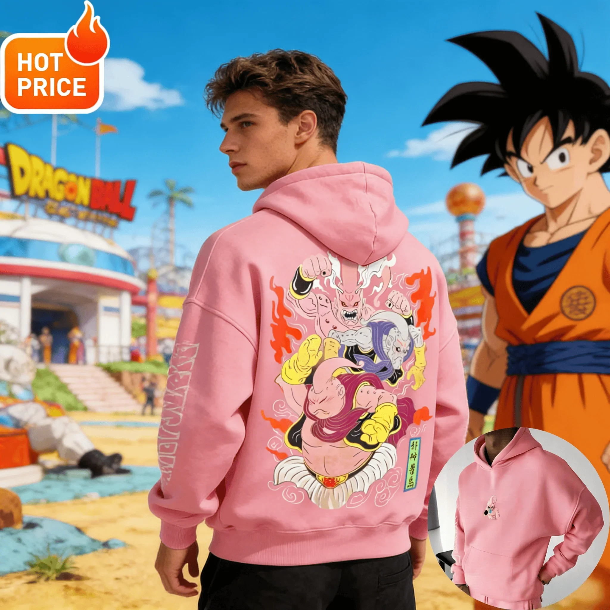 

Модная толстовка оверсайз с принтом Dragon Ball Majin Buu, 2026, хит продаж, мужская повседневная толстовка унисекс свободного кроя с аниме-принтом