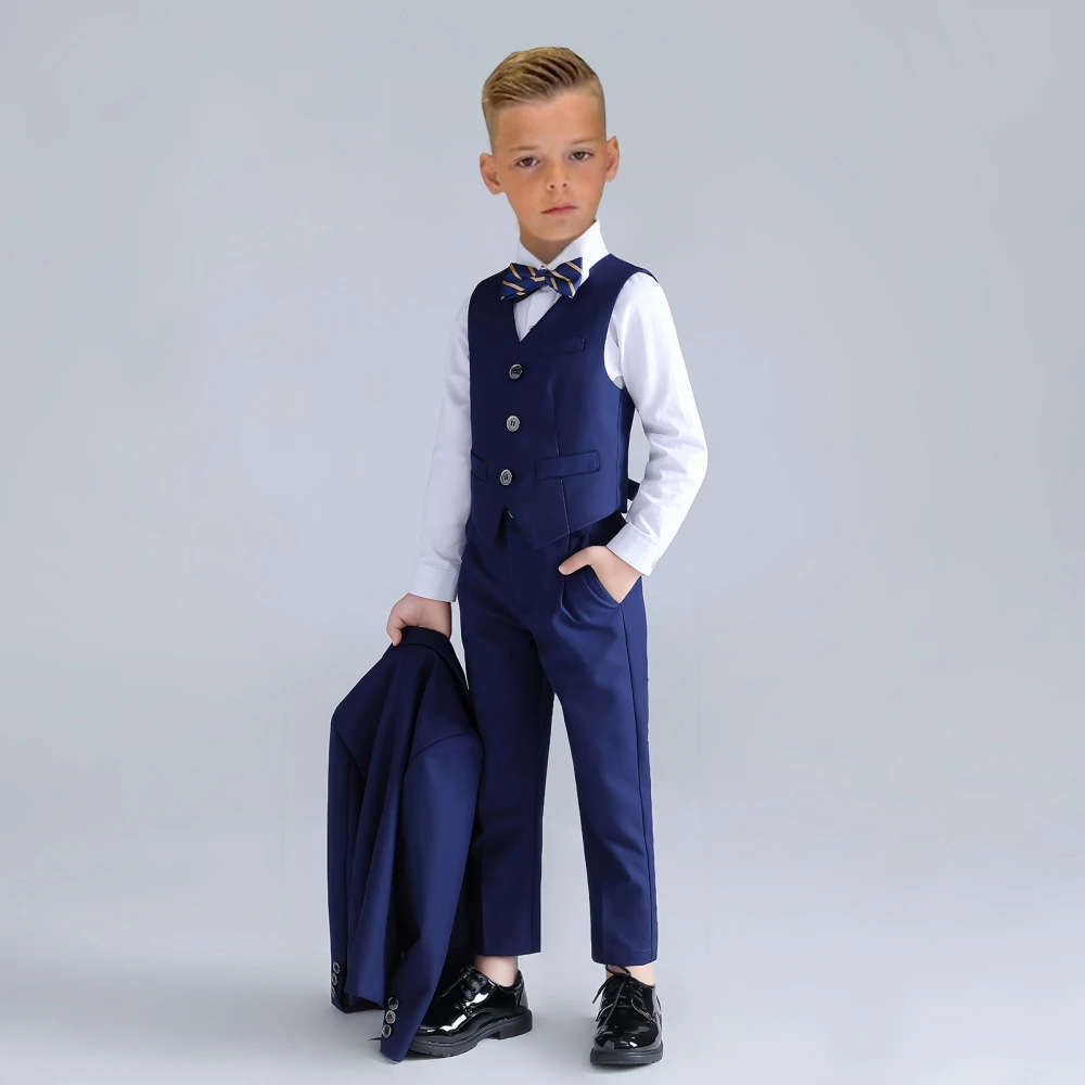 New Navy Boys Slim Fit Dresswear Suits Wedding Birthday Party High Quality Comfortable Child Lapel Suit Set For Piano Contest