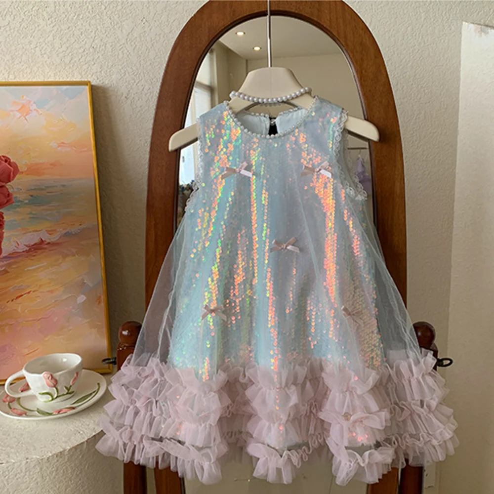 

New Girls' Dress Children's Butterfly Sequin Vest Prom Dress Princess Dress For Girl Birthday Party Gift Performance Clothing