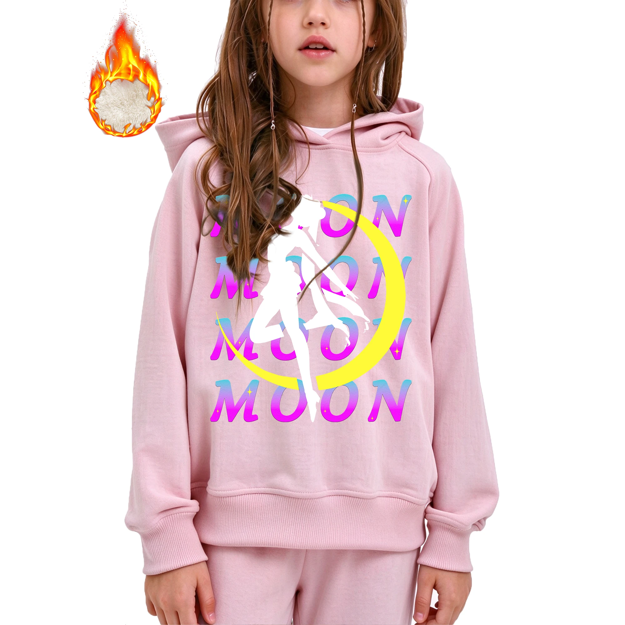 Girls Hoodie Kids Hooded Sweatshirt Gradient Moon Print Casual 3-14Y Girls Pullover Top For Autumn Daily Wear