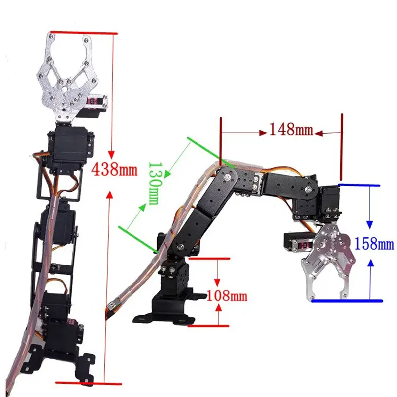 6 Dof Mechanical Robot Remote Control Robotic Arm Stainless Steel Claw With Servo MG90 for Children's Toy RC Robot Arm DIY Kit