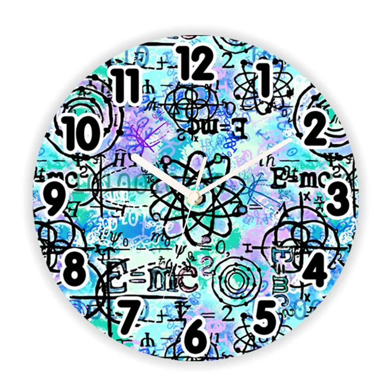 Cool Turquoise Physics and Math Symbols Geek Round Wall Clock for Math Lover Gift Modern Mathematical Formula Wall Watch Decor