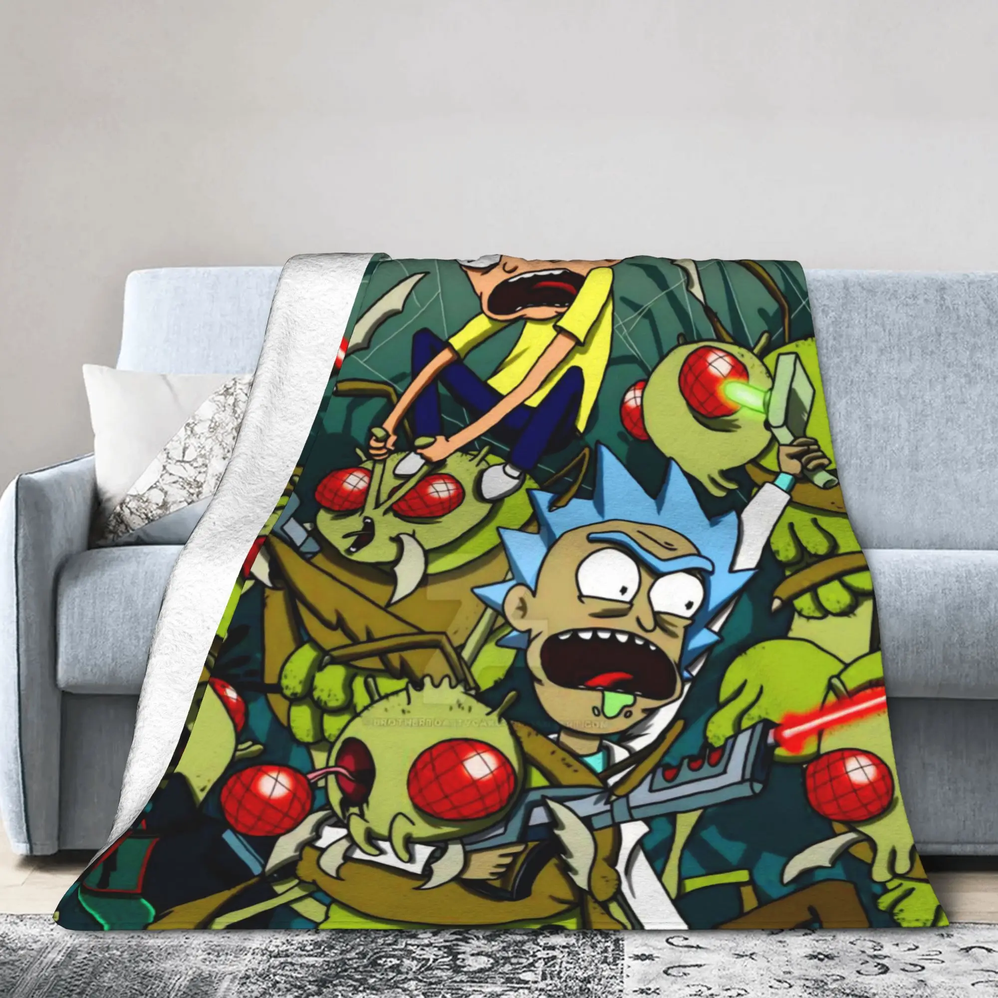 Couverture en flanelle légère à motifs de dessins animés R-Rick et M-Morty, scientifique génial, pour chambre, canapé, couvre-lit