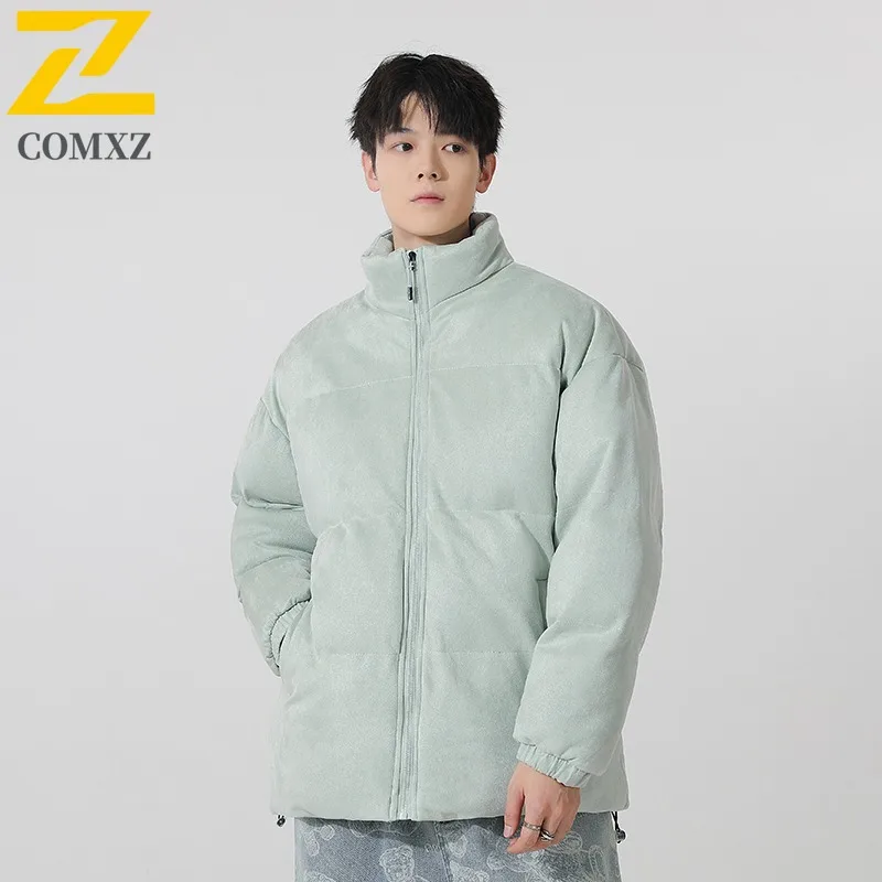 

Men Suede Fleece Windbreaker Winter American Style Retro Thickened Puffer Coat Windproof Streetwear Outdoor Sport Hooded Parka