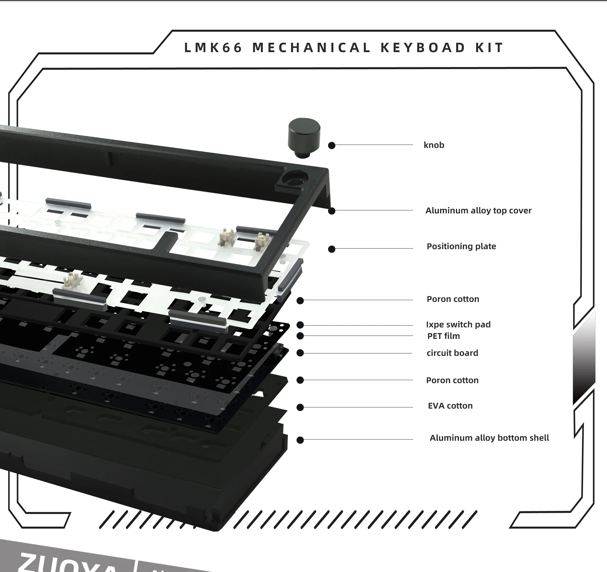 ZUOYA LMK66 3 Mode Mechanical Keyboard Kit Aluminum Wireless Gaming Keyboard 60% Bluetooth 2.4G RGB Hotswap  Gasket Structure