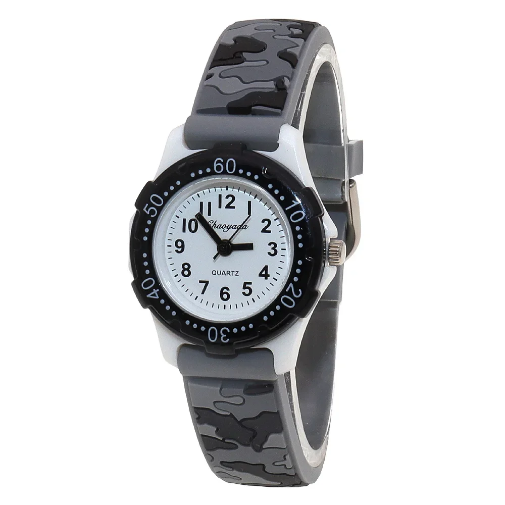 Camouflage Silicone Strap Quartz Watch for Boys Girls - Digital Waterproof Wristwatch for Kids Students