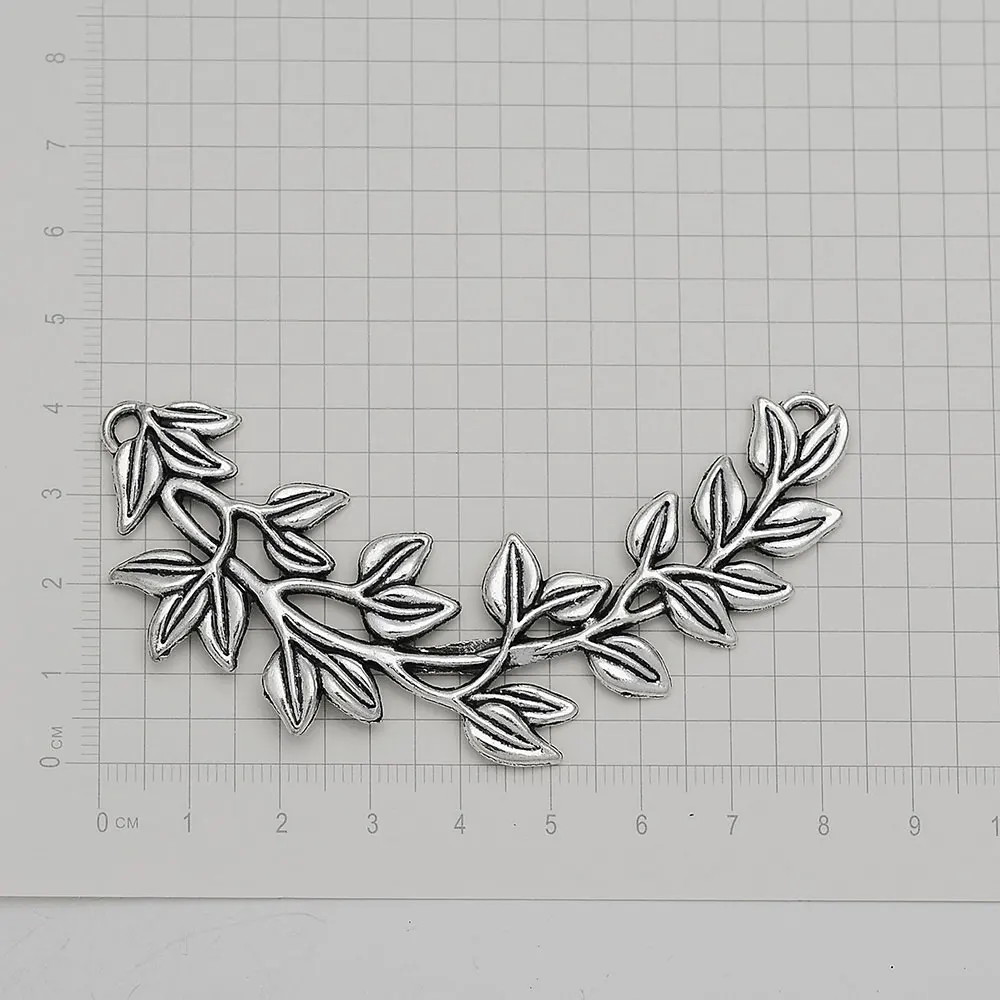 Antique Silver Plated Branch Leaf Flower Charms Connector Pendants For Diy Jewelry Supplies Bulk Wholesale Items Small Business