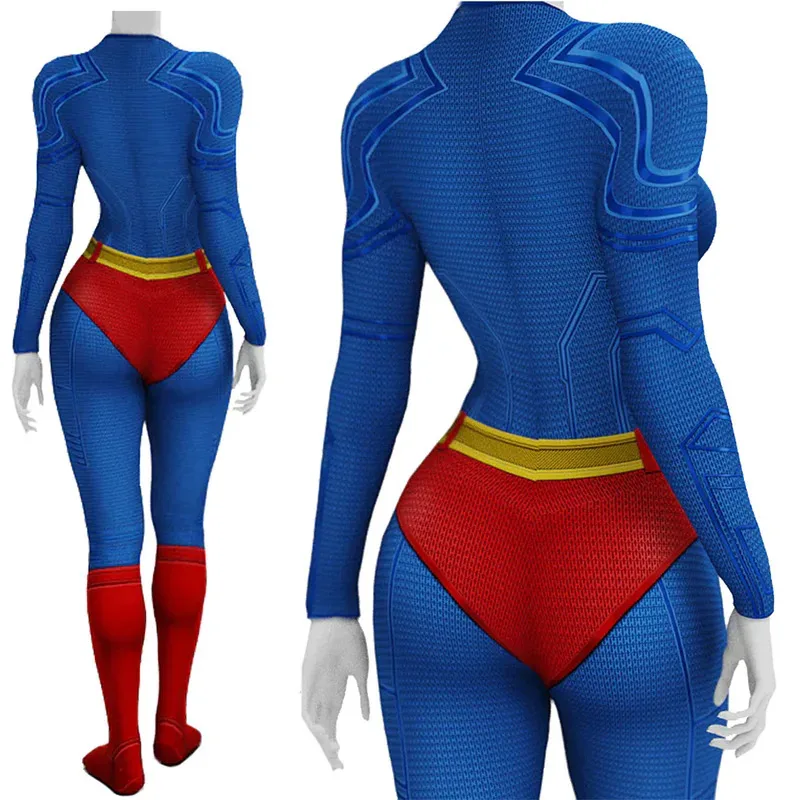 سوبر امرأة تأثيري سوبر فتاة زي كارا زور El Zentai ارتداءها خارقة دنة ملابس هالوين زي امرأة أنثى