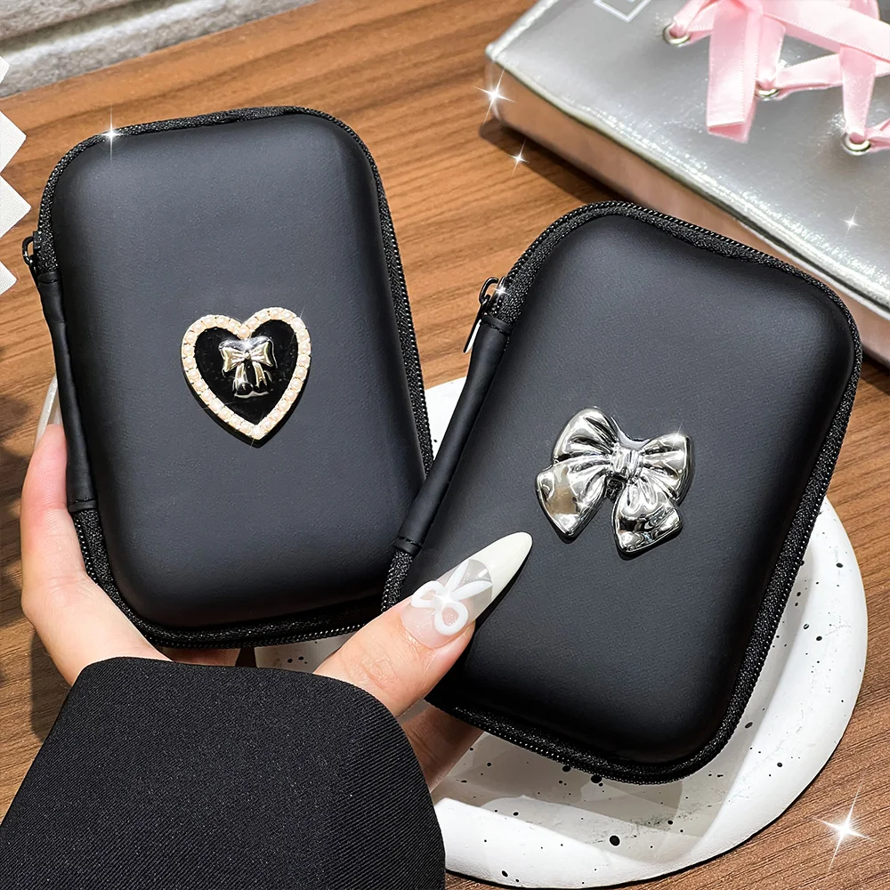 Portable Cable Organizer Cute Heart Bow Storage Bag for Charging Cable Case Earphone Holder Case Travel Storage Bag Accessories