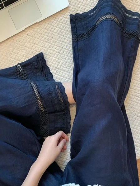 حجم كبير المطرزة الدانتيل تقليم عالية الخصر فضفاض واسعة الساق الجينز المرأة الخريف سراويل تقليدية الكورية Sle تخفيف الرياح