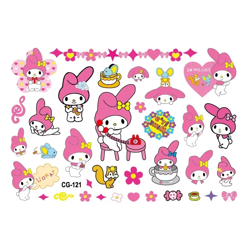 Sanrio Kuromi Hello Kitty Cat Tattoo Sticker Mymelody Tattoos Cinnamoroll Stickers Cosplay Decor Temporary Waterproof Art Tattoo