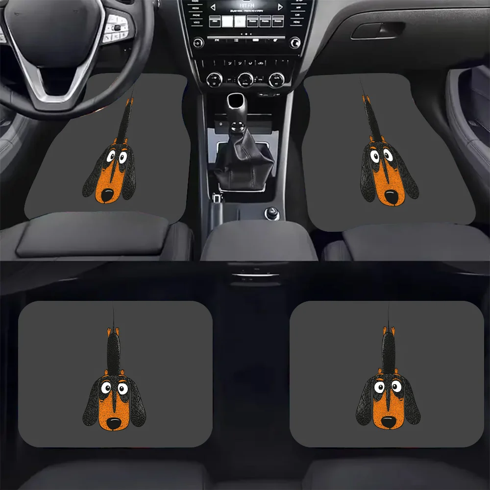 

4pcs-Sausage Dog DanglePrinted Car Floor Mats - Stylish, Easy To Clean, Suitable For All Vehicles, Durable And Provide Lasting P