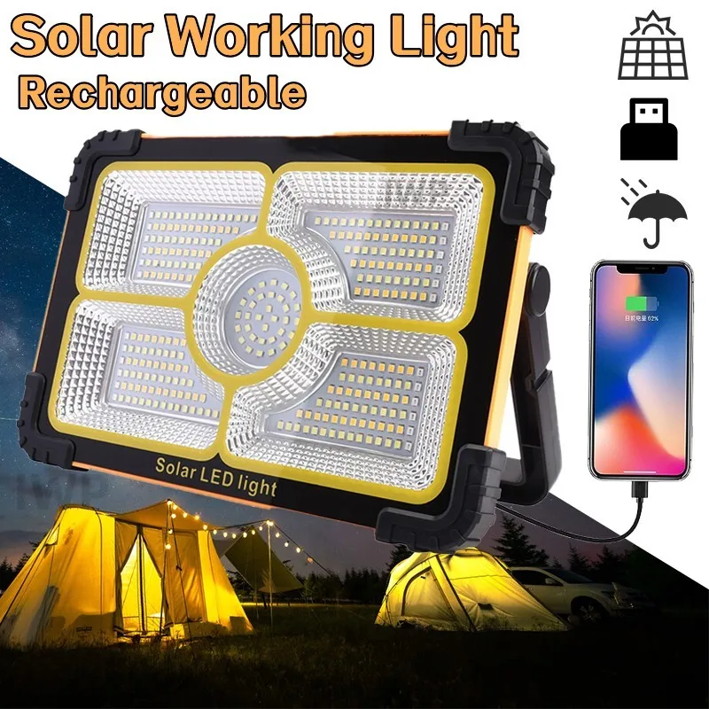 

Outdoor Solar Flood Light Portable Floodlight Rechargeable Emergency Magnetic Night Market Lamp Solar LED Tent Light For Camping