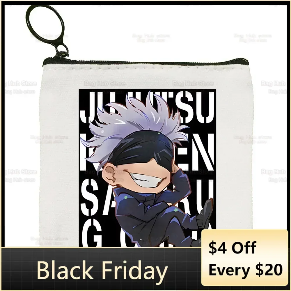 Jujutsu Kaisen Gojo Satoru Room Anime Canvas Coin Purse Canvas  Small Square  Key  Storage  Card  Coin Bag