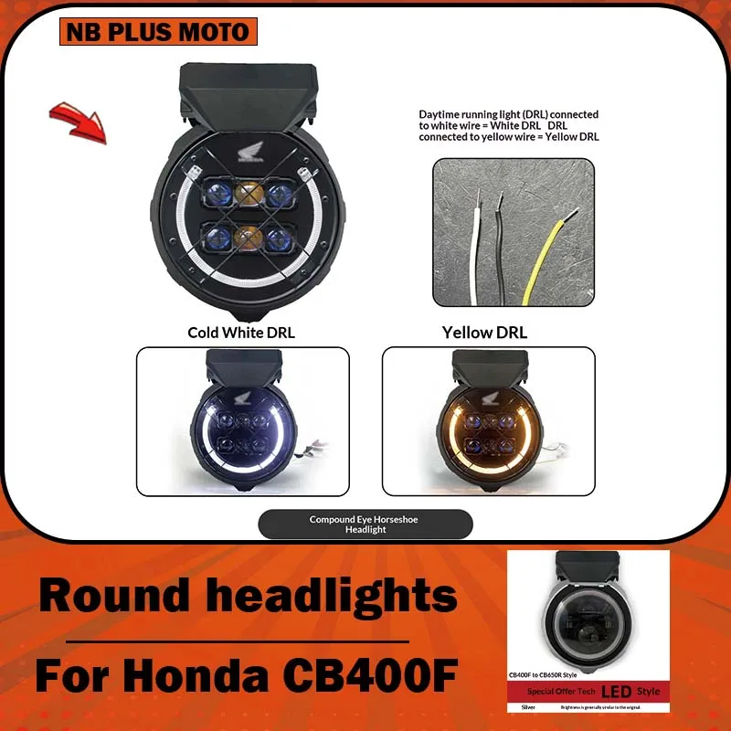 【Premium】For 2024-2026 Honda CB400F motorcycle modified round headlight assembly and headlight assembly for modified car headlig