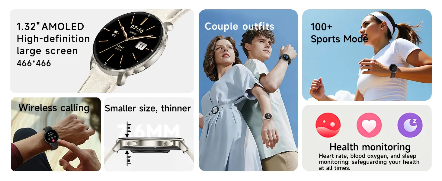 2026 Neue Ultradünne Langlebige Damen-Smartwatch 1,32" Amoled-Bildschirm Sport Gesundheit Fitness LED-Taschenlampe Bluetooth-Anruf Smartwatch – Detail 2